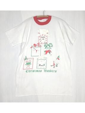 Vtg 70s CHRISTMAS WONDERS Tshirt Puffy Sparkle Pyramid Single Stitch Retro L XL